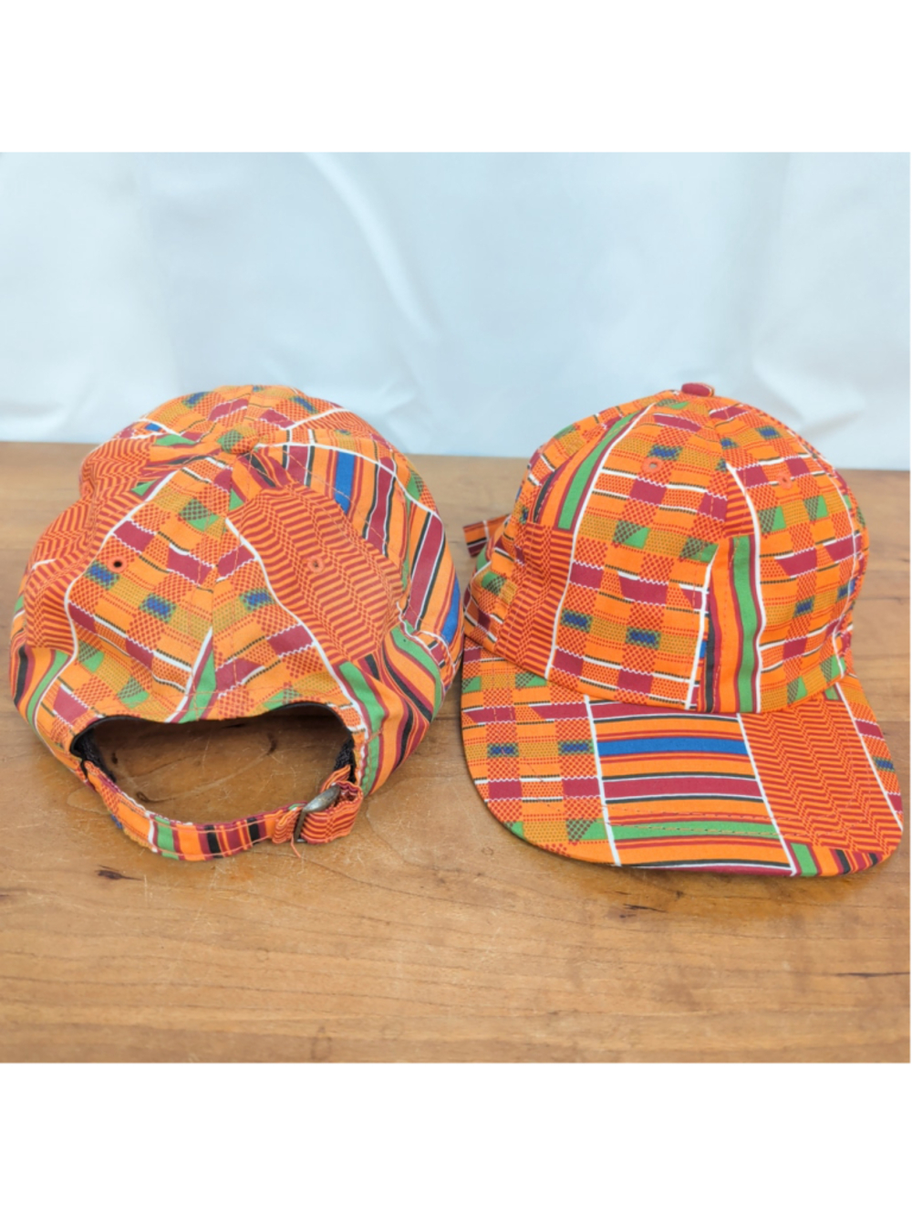 Two Vintage USA Made Kente Print Adjustable Caps